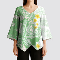 Green Hawaii Shark Tattoo Kimono Sleeve Blouse Puakenikeni Lei Plumeria Polynesian Pattern LT14 - Polynesian Pride