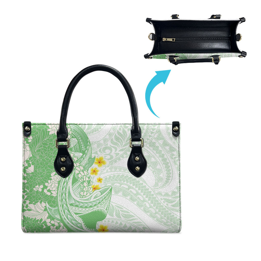Green Hawaii Shark Tattoo Leather Bag Puakenikeni Lei Plumeria Polynesian Pattern LT14 - Polynesian Pride