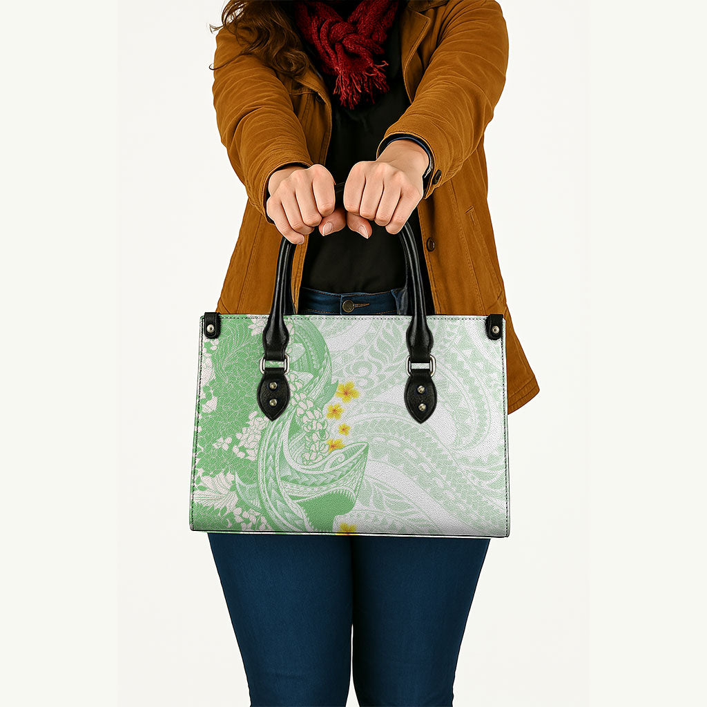 Green Hawaii Shark Tattoo Leather Bag Puakenikeni Lei Plumeria Polynesian Pattern LT14 - Polynesian Pride