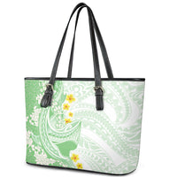 Green Hawaii Shark Tattoo Leather Tote Bag Puakenikeni Lei Plumeria Polynesian Pattern LT14 - Polynesian Pride