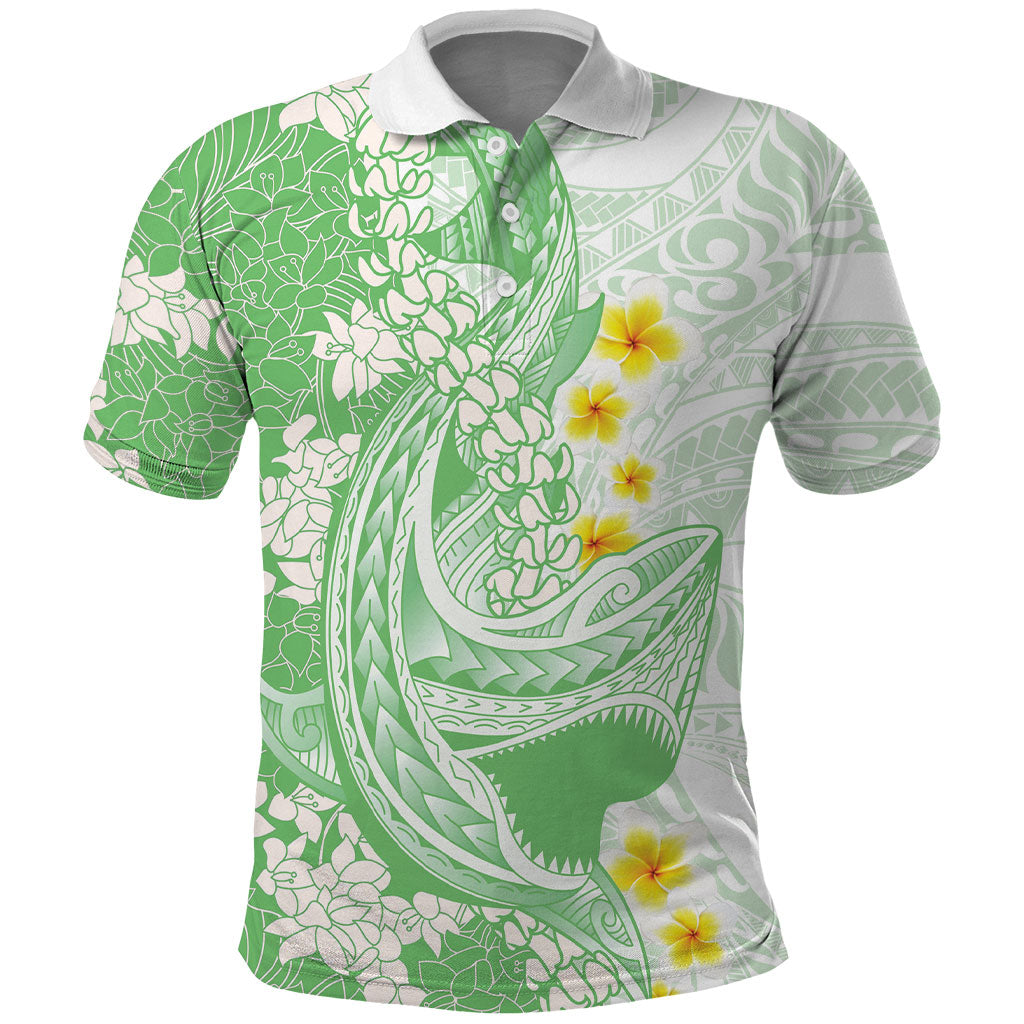 Green Hawaii Shark Tattoo Polo Shirt Puakenikeni Lei Plumeria Polynesian Pattern LT14 Green - Polynesian Pride