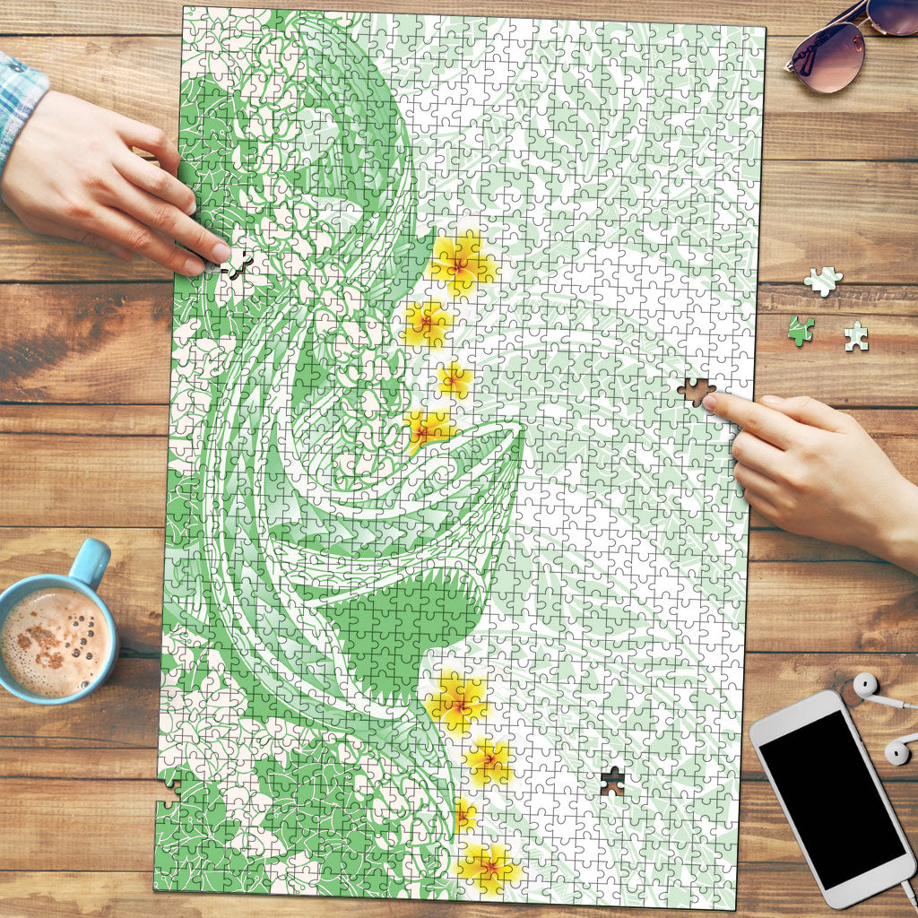 Green Hawaii Shark Tattoo Puzzle Puakenikeni Lei Plumeria Polynesian Pattern