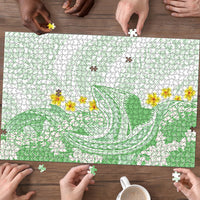 Green Hawaii Shark Tattoo Puzzle Puakenikeni Lei Plumeria Polynesian Pattern LT14 - Polynesian Pride