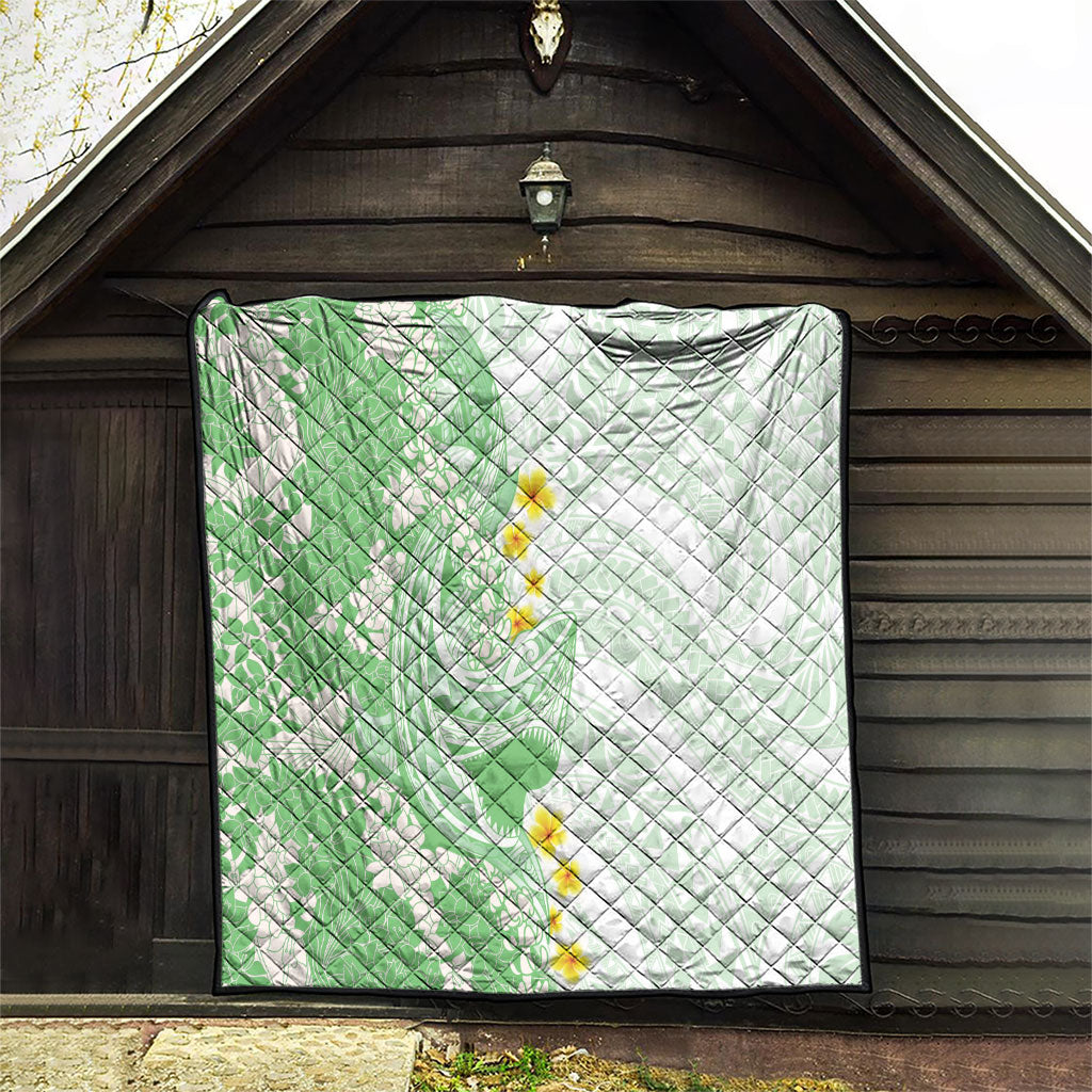 Green Hawaii Shark Tattoo Quilt Puakenikeni Lei Plumeria Polynesian Pattern