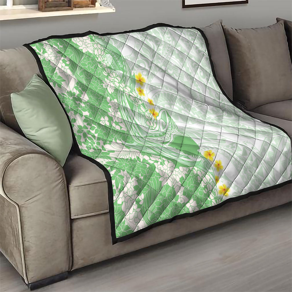 Green Hawaii Shark Tattoo Quilt Puakenikeni Lei Plumeria Polynesian Pattern