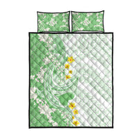 Green Hawaii Shark Tattoo Quilt Bed Set Puakenikeni Lei Plumeria Polynesian Pattern