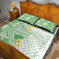 Green Hawaii Shark Tattoo Quilt Bed Set Puakenikeni Lei Plumeria Polynesian Pattern
