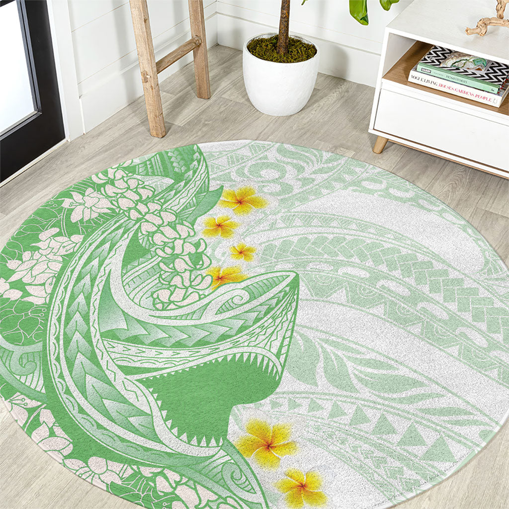 Green Hawaii Shark Tattoo Round Carpet Puakenikeni Lei Plumeria Polynesian Pattern LT14 Green - Polynesian Pride