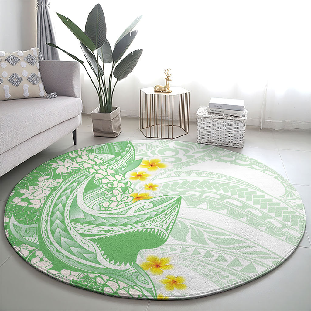 Green Hawaii Shark Tattoo Round Carpet Puakenikeni Lei Plumeria Polynesian Pattern LT14 - Polynesian Pride