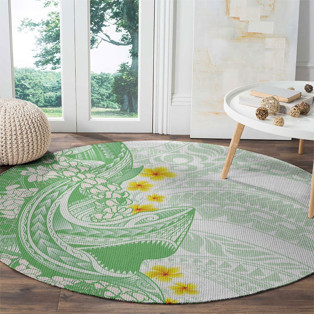 Green Hawaii Shark Tattoo Round Carpet Puakenikeni Lei Plumeria Polynesian Pattern LT14 - Polynesian Pride