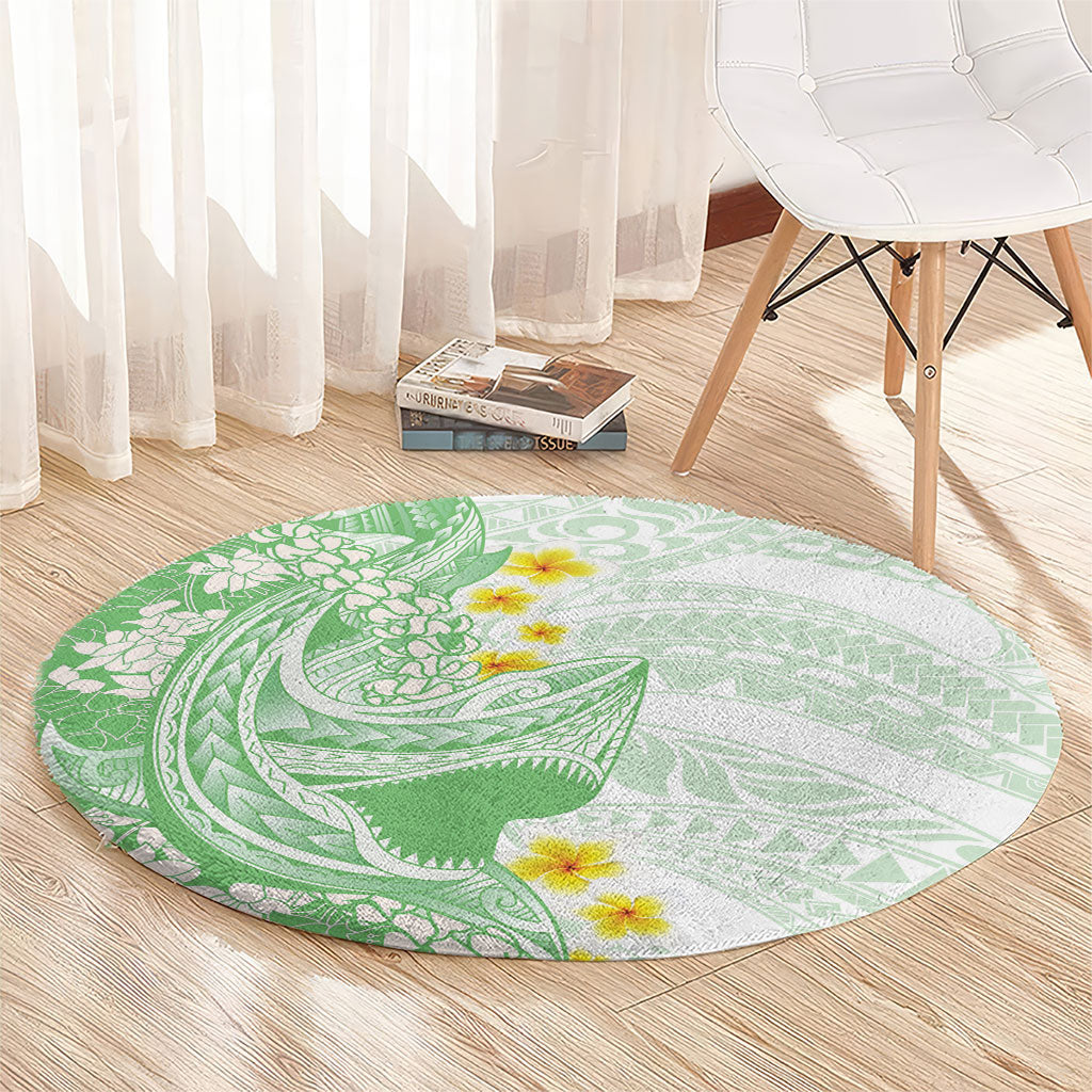 Green Hawaii Shark Tattoo Round Carpet Puakenikeni Lei Plumeria Polynesian Pattern LT14 - Polynesian Pride