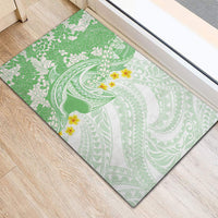 Green Hawaii Shark Tattoo Rubber Doormat Puakenikeni Lei Plumeria Polynesian Pattern LT14 - Polynesian Pride
