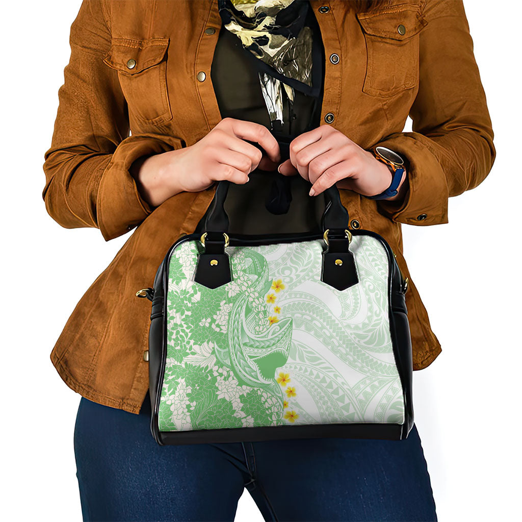 Green Hawaii Shark Tattoo Shoulder Handbag Puakenikeni Lei Plumeria Polynesian Pattern LT14 - Polynesian Pride
