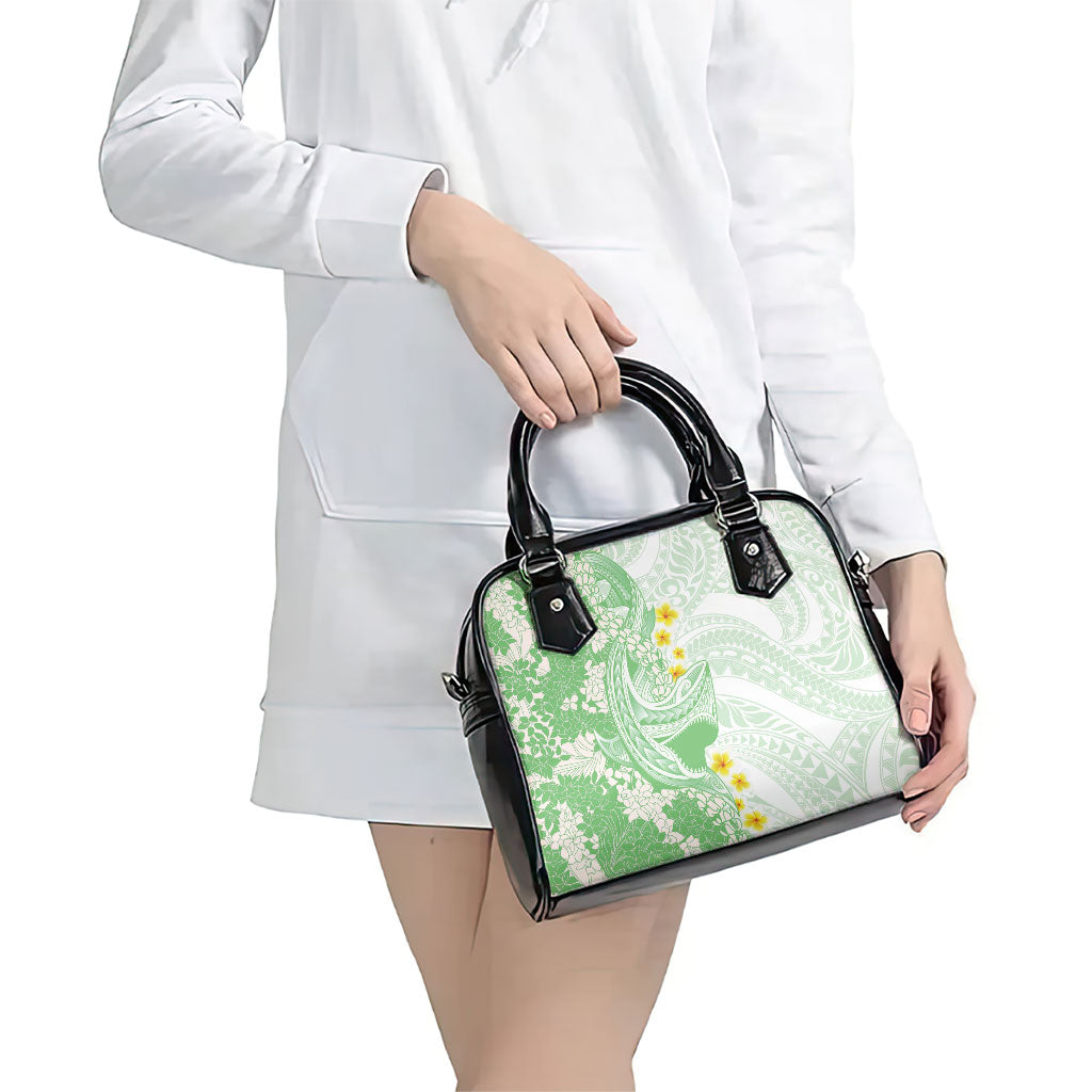 Green Hawaii Shark Tattoo Shoulder Handbag Puakenikeni Lei Plumeria Polynesian Pattern LT14 - Polynesian Pride
