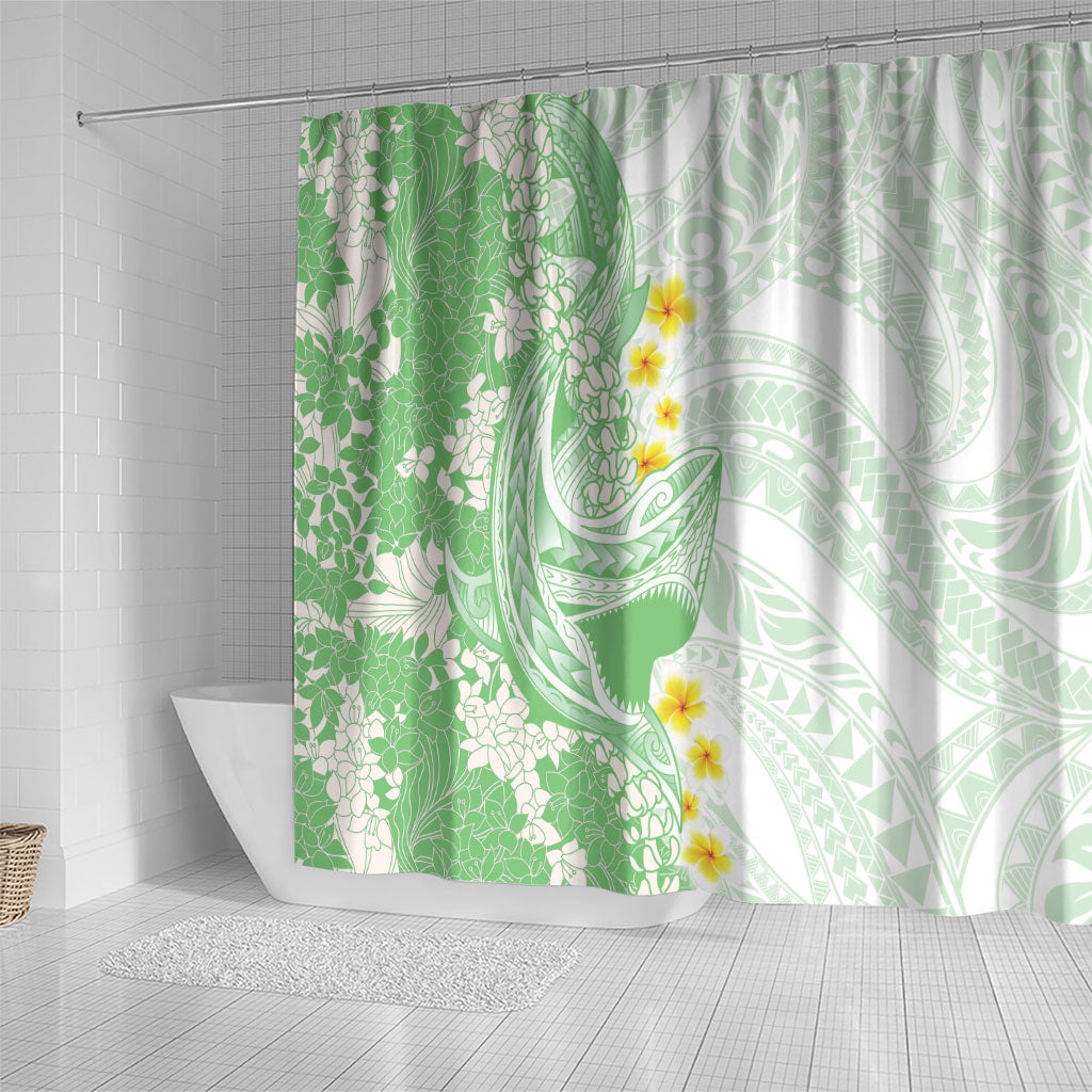 Green Hawaii Shark Tattoo Shower Curtain Puakenikeni Lei Plumeria Polynesian Pattern LT14 - Polynesian Pride