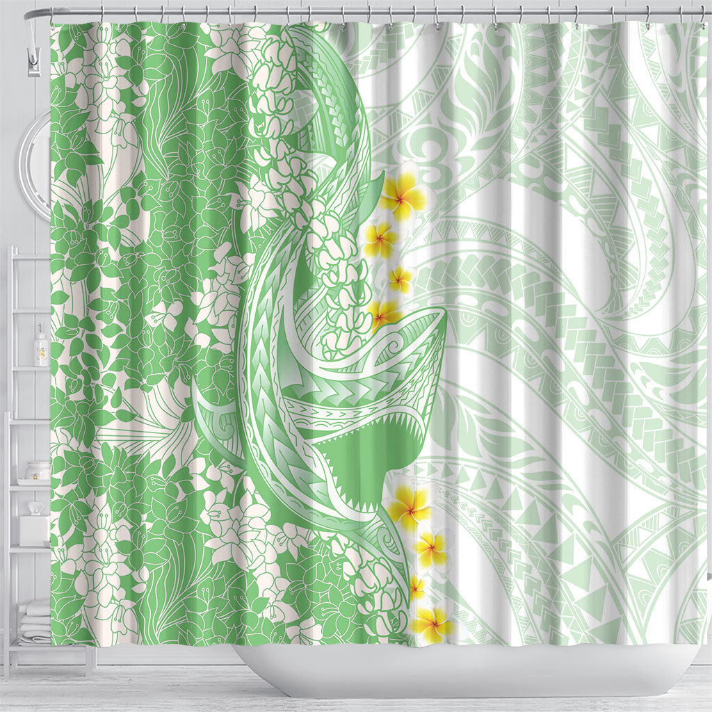 Green Hawaii Shark Tattoo Shower Curtain Puakenikeni Lei Plumeria Polynesian Pattern LT14 - Polynesian Pride