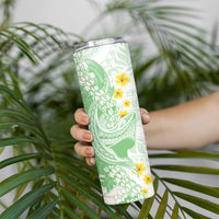 Green Hawaii Shark Tattoo Skinny Tumbler Puakenikeni Lei Plumeria Polynesian Pattern