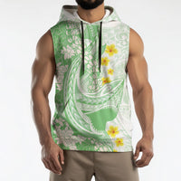 Green Hawaii Shark Tattoo Sleeveless Hoodie Puakenikeni Lei Plumeria Polynesian Pattern LT14 - Polynesian Pride