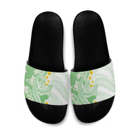 Green Hawaii Shark Tattoo Slide Sandals Puakenikeni Lei Plumeria Polynesian Pattern LT14 Green - Polynesian Pride