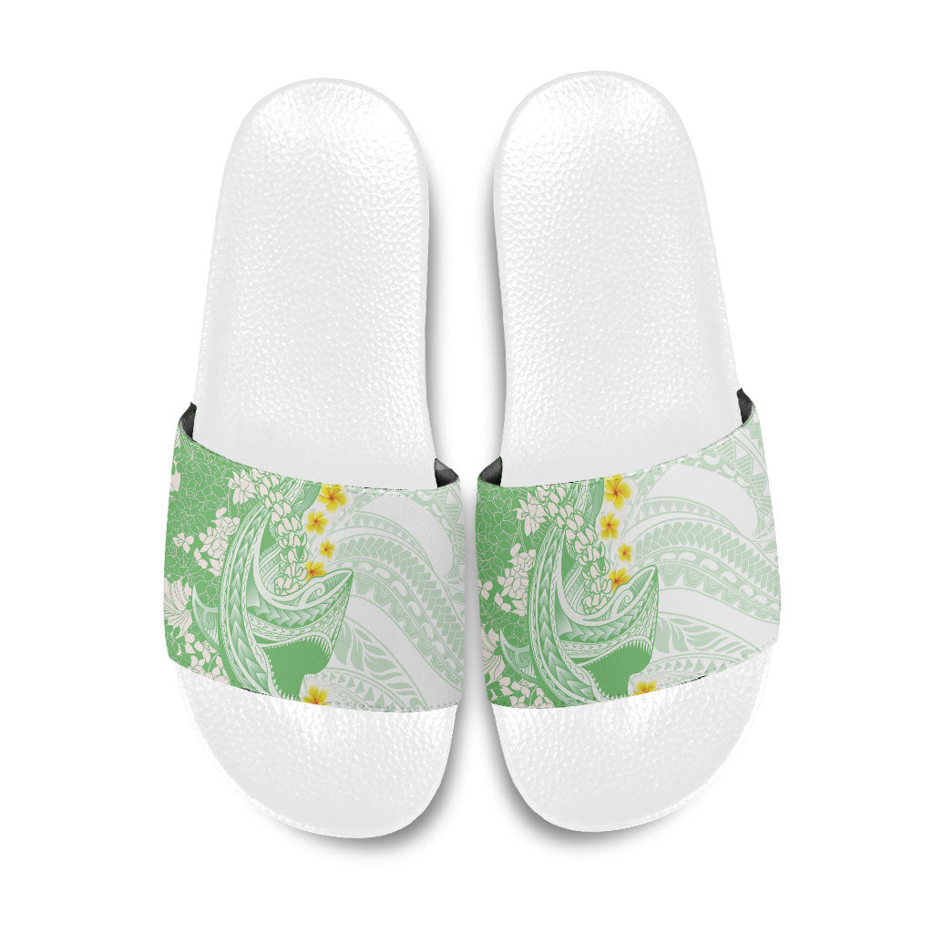Green Hawaii Shark Tattoo Slide Sandals Puakenikeni Lei Plumeria Polynesian Pattern LT14 Green - Polynesian Pride