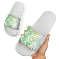 Green Hawaii Shark Tattoo Slide Sandals Puakenikeni Lei Plumeria Polynesian Pattern LT14 - Polynesian Pride