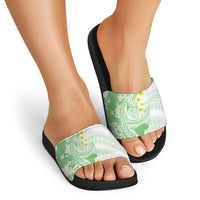 Green Hawaii Shark Tattoo Slide Sandals Puakenikeni Lei Plumeria Polynesian Pattern LT14 - Polynesian Pride