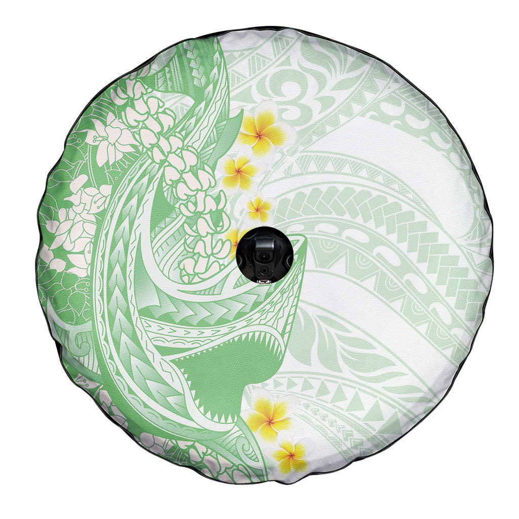 Green Hawaii Shark Tattoo Spare Tire Cover Puakenikeni Lei Plumeria Polynesian Pattern LT14 - Polynesian Pride
