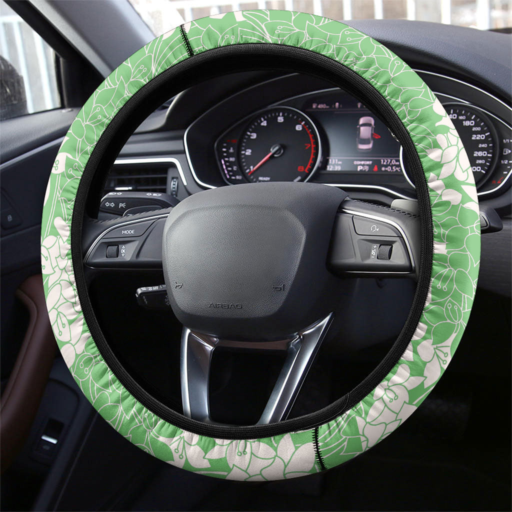 Green Hawaii Shark Tattoo Steering Wheel Cover Puakenikeni Lei Plumeria Polynesian Pattern LT14 - Polynesian Pride