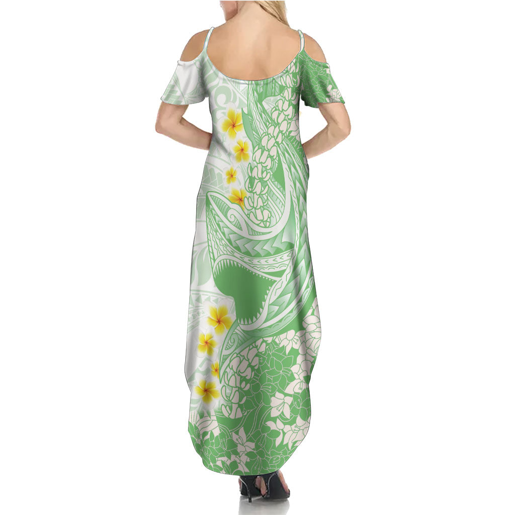 Green Hawaii Shark Tattoo Summer Maxi Dress Puakenikeni Lei Plumeria Polynesian Pattern