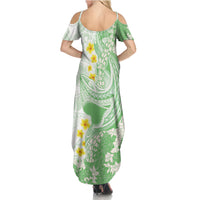 Green Hawaii Shark Tattoo Summer Maxi Dress Puakenikeni Lei Plumeria Polynesian Pattern