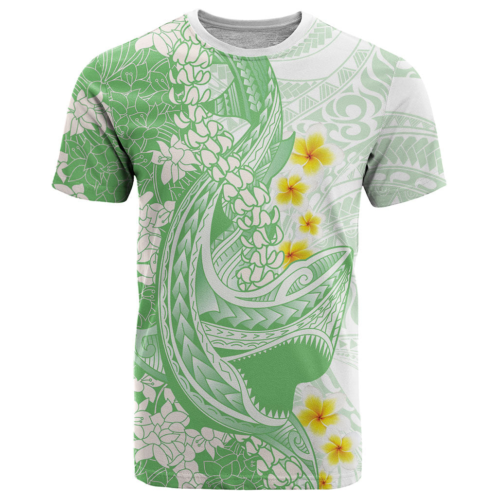 Green Hawaii Shark Tattoo T Shirt Puakenikeni Lei Plumeria Polynesian Pattern LT14 Green - Polynesian Pride