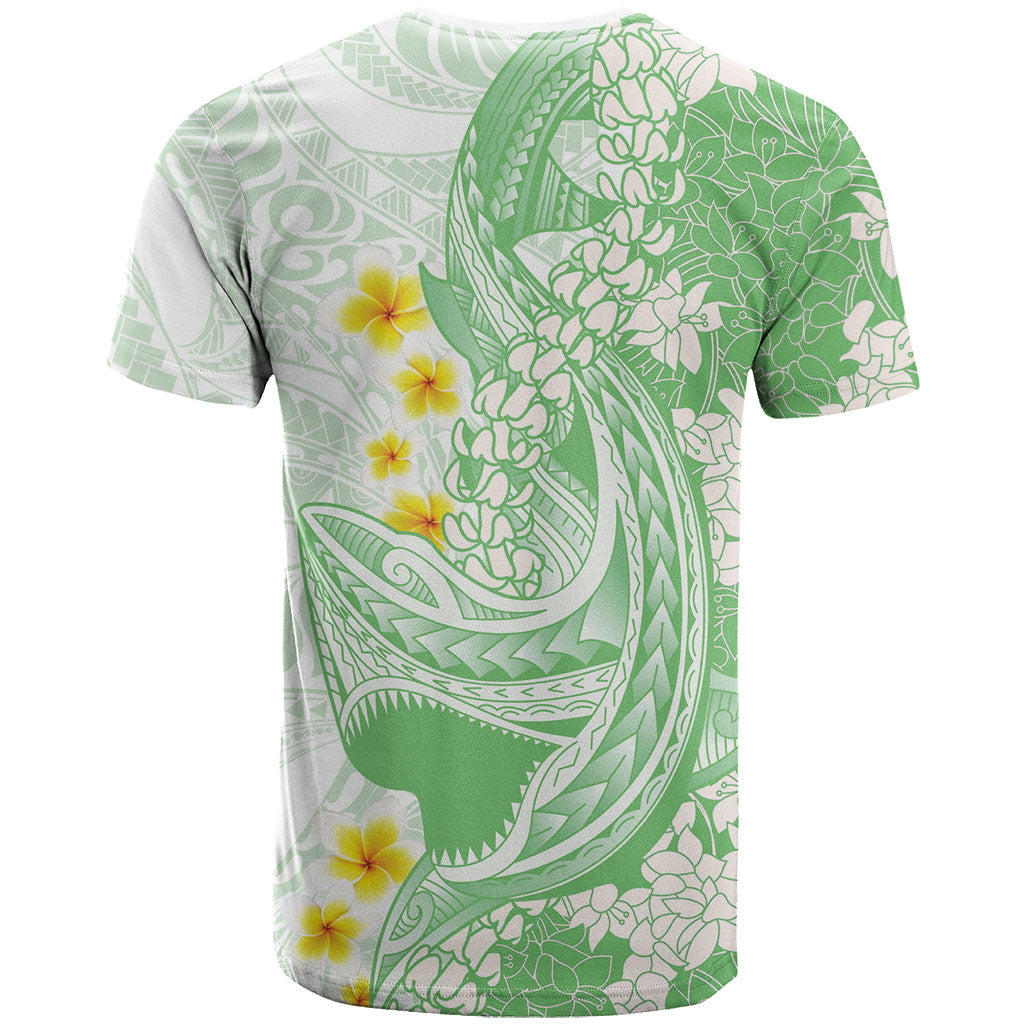 Green Hawaii Shark Tattoo T Shirt Puakenikeni Lei Plumeria Polynesian Pattern LT14 - Polynesian Pride