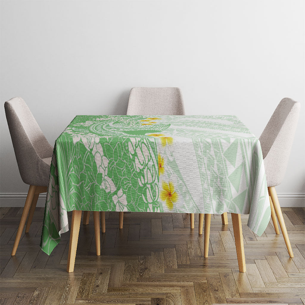 Green Hawaii Shark Tattoo Tablecloth Puakenikeni Lei Plumeria Polynesian Pattern LT14 - Polynesian Pride