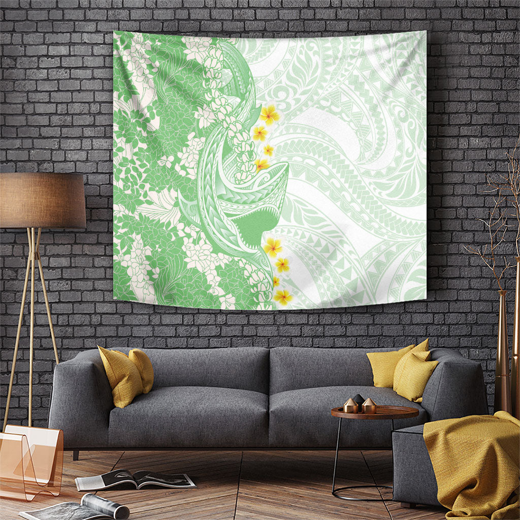 Green Hawaii Shark Tattoo Tapestry Puakenikeni Lei Plumeria Polynesian Pattern LT14 Green - Polynesian Pride