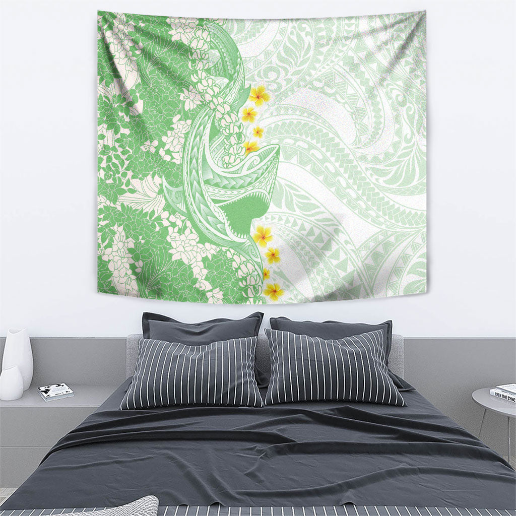 Green Hawaii Shark Tattoo Tapestry Puakenikeni Lei Plumeria Polynesian Pattern LT14 - Polynesian Pride