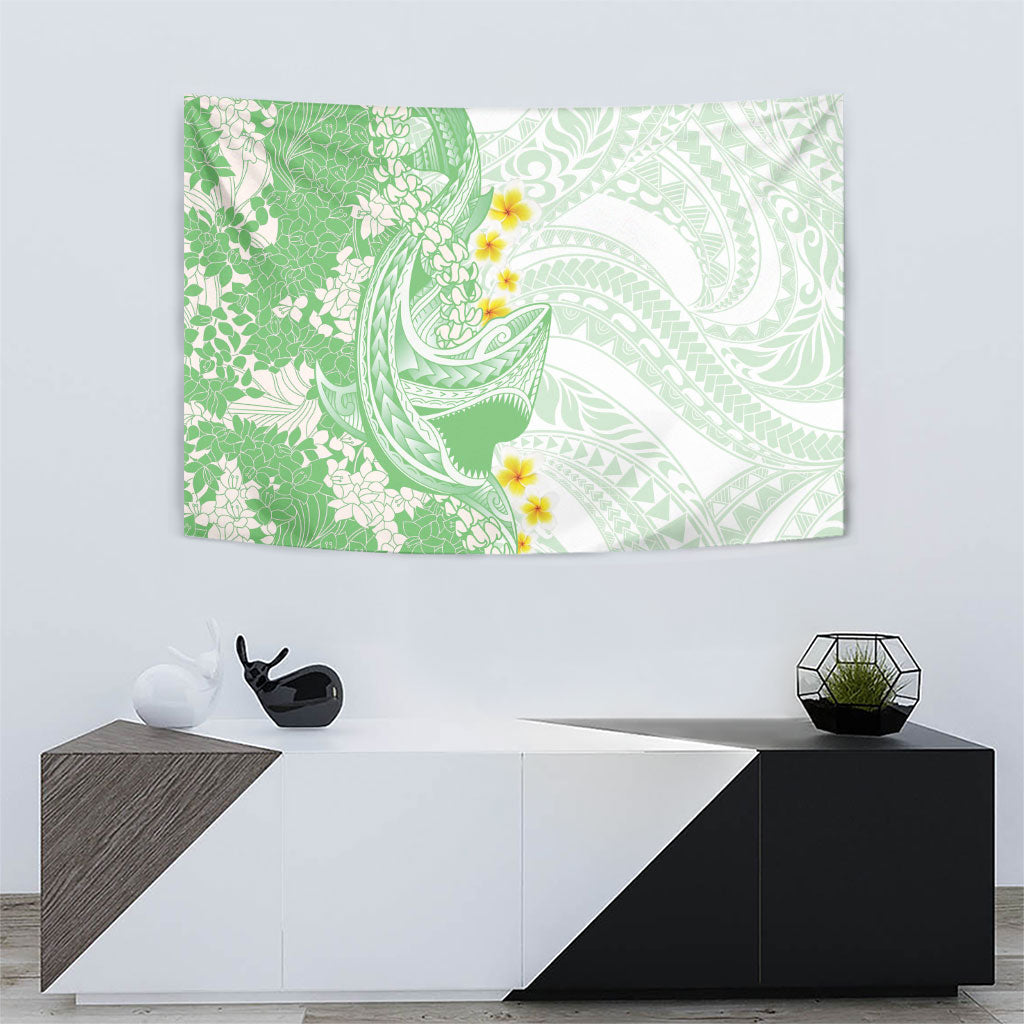 Green Hawaii Shark Tattoo Tapestry Puakenikeni Lei Plumeria Polynesian Pattern LT14 - Polynesian Pride