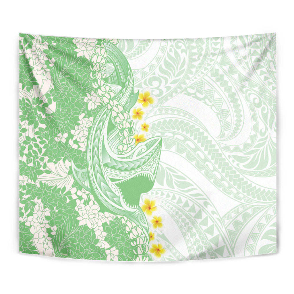 Green Hawaii Shark Tattoo Tapestry Puakenikeni Lei Plumeria Polynesian Pattern LT14 - Polynesian Pride