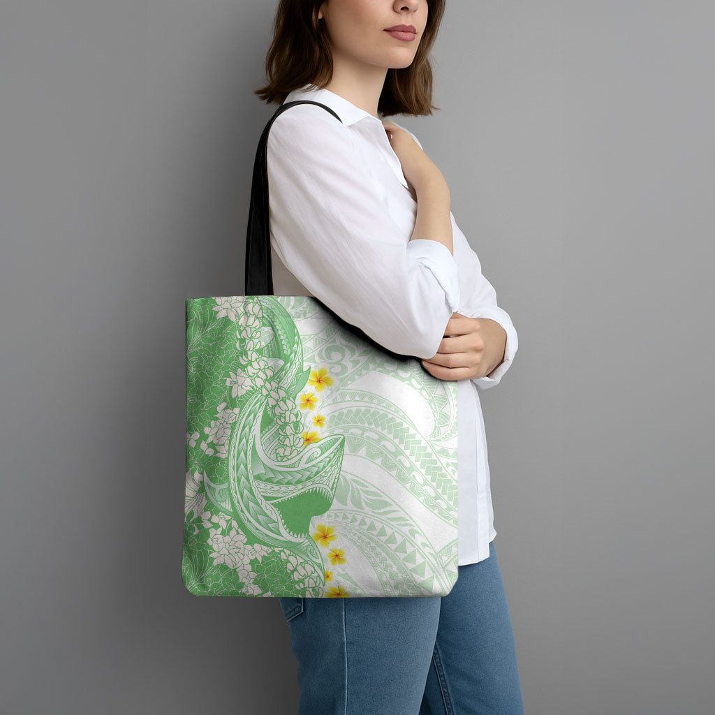 Green Hawaii Shark Tattoo Tote Bag Puakenikeni Lei Plumeria Polynesian Pattern LT14 - Polynesian Pride