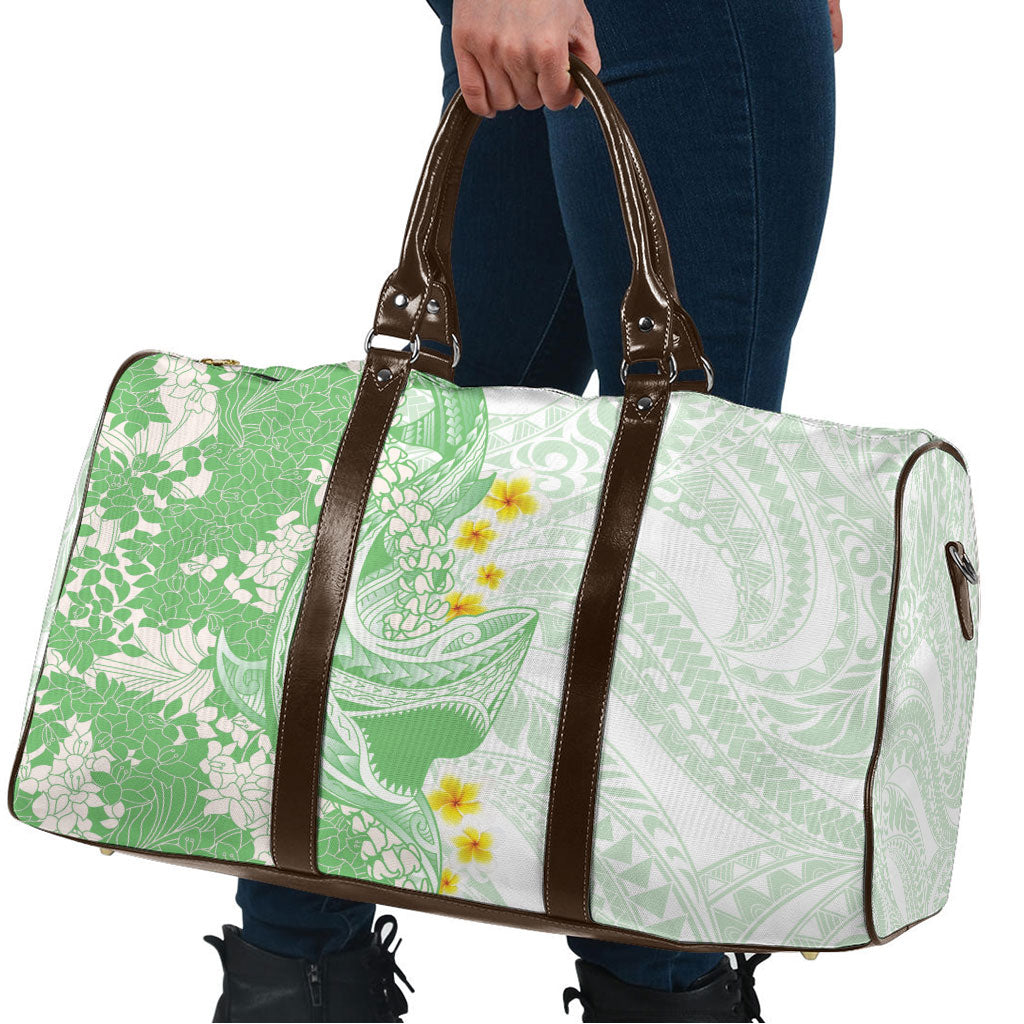 Green Hawaii Shark Tattoo Travel Bag Puakenikeni Lei Plumeria Polynesian Pattern LT14 - Polynesian Pride