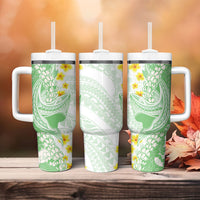 Green Hawaii Shark Tattoo Tumbler With Handle Puakenikeni Lei Plumeria Polynesian Pattern LT14 - Polynesian Pride