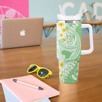 Green Hawaii Shark Tattoo Tumbler With Handle Puakenikeni Lei Plumeria Polynesian Pattern LT14 - Polynesian Pride