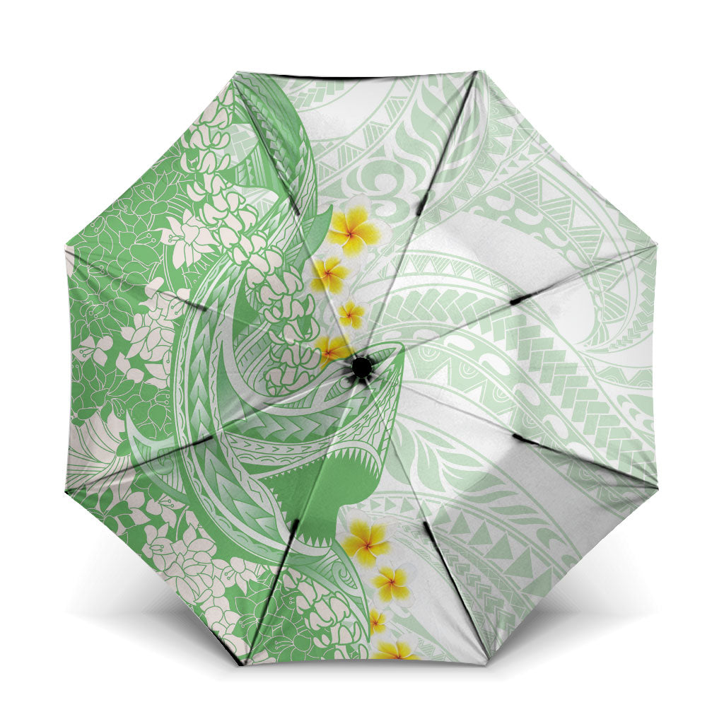 Green Hawaii Shark Tattoo Umbrella Puakenikeni Lei Plumeria Polynesian Pattern LT14 One Size Folded 11.42 inch Opened Diameter 37.4 inch Green - Polynesian Pride
