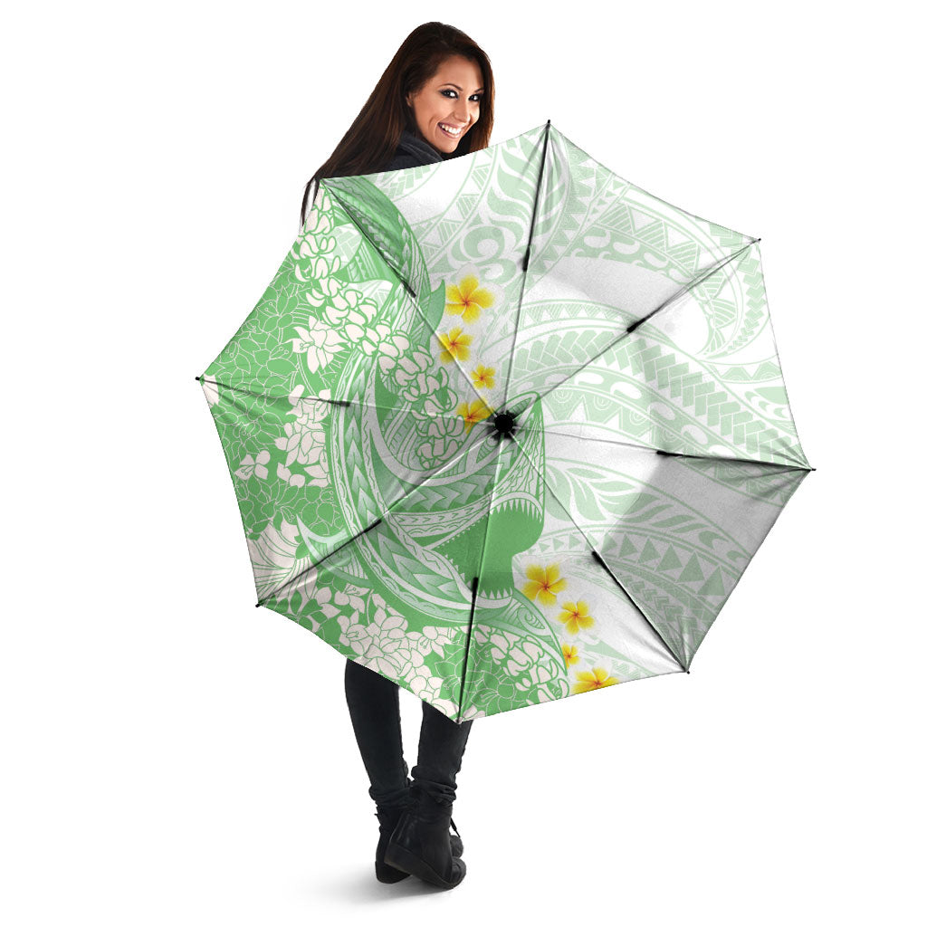 Green Hawaii Shark Tattoo Umbrella Puakenikeni Lei Plumeria Polynesian Pattern LT14 - Polynesian Pride