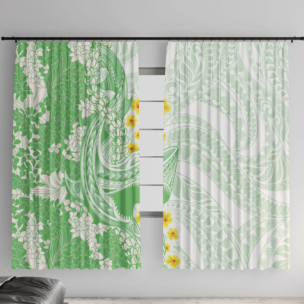 Green Hawaii Shark Tattoo Window Curtain Puakenikeni Lei Plumeria Polynesian Pattern LT14 With Hooks Green - Polynesian Pride