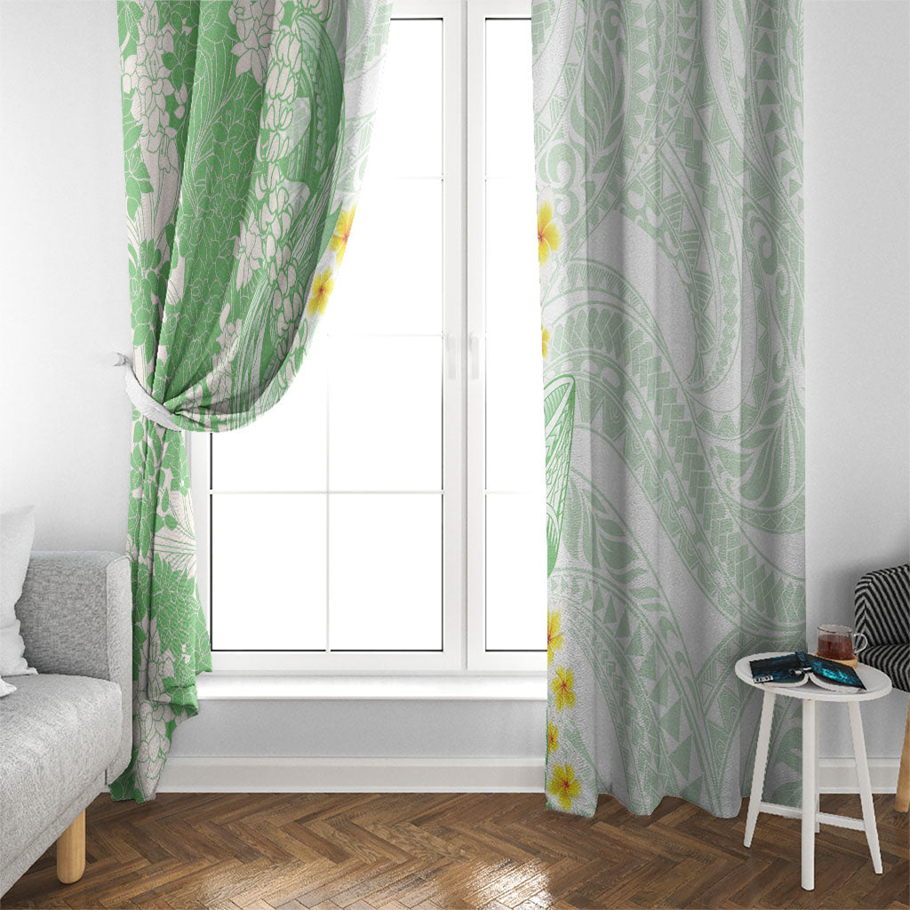 Green Hawaii Shark Tattoo Window Curtain Puakenikeni Lei Plumeria Polynesian Pattern LT14 - Polynesian Pride