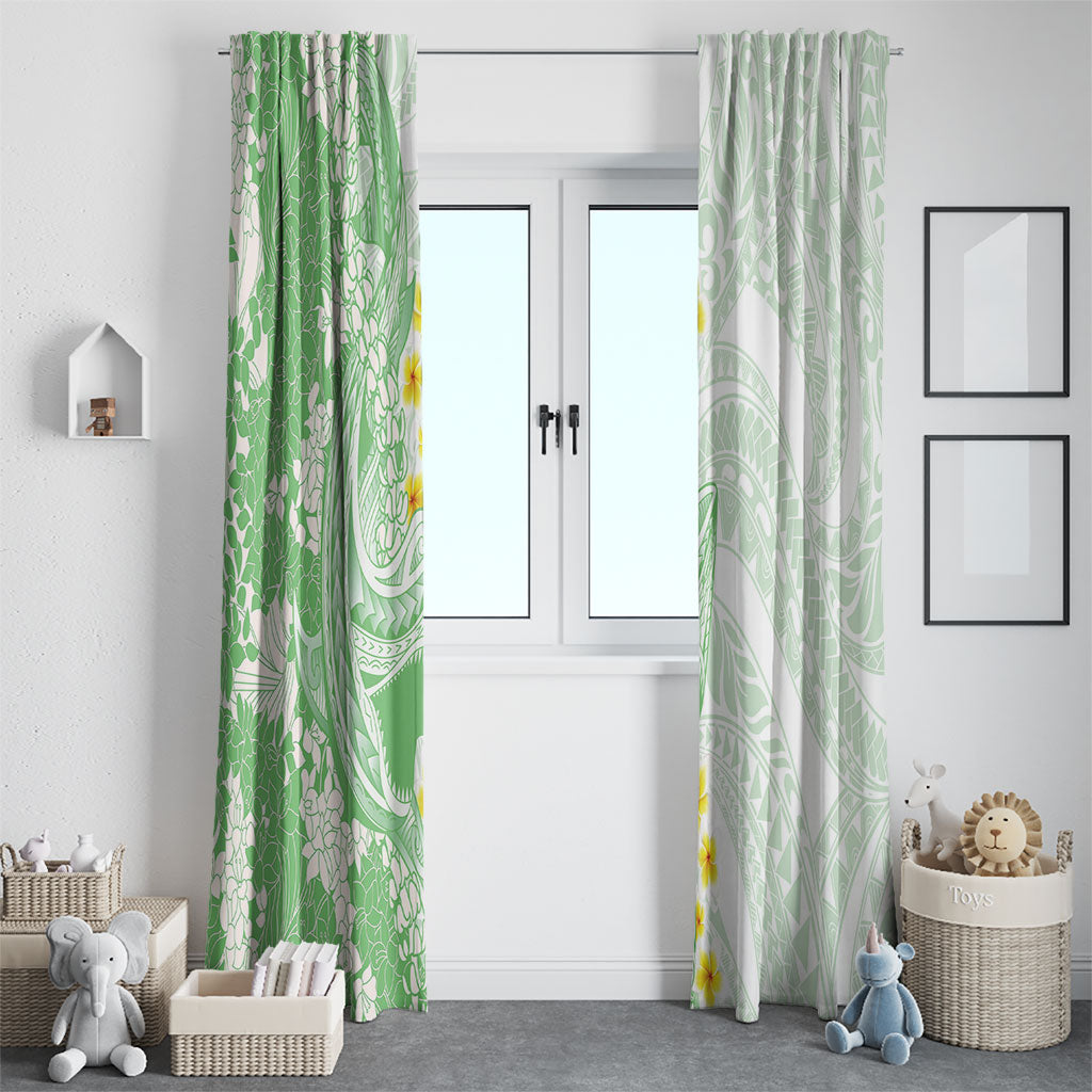Green Hawaii Shark Tattoo Window Curtain Puakenikeni Lei Plumeria Polynesian Pattern LT14 - Polynesian Pride