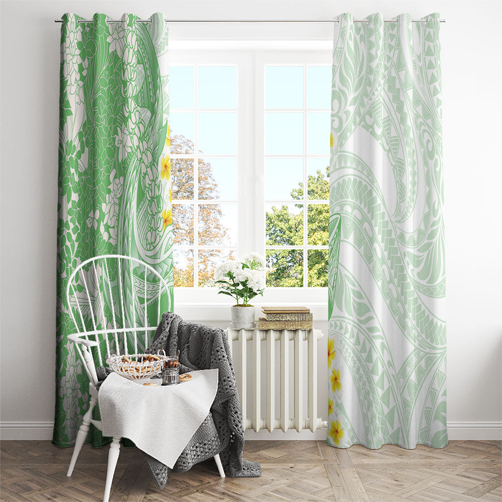 Green Hawaii Shark Tattoo Window Curtain Puakenikeni Lei Plumeria Polynesian Pattern LT14 - Polynesian Pride