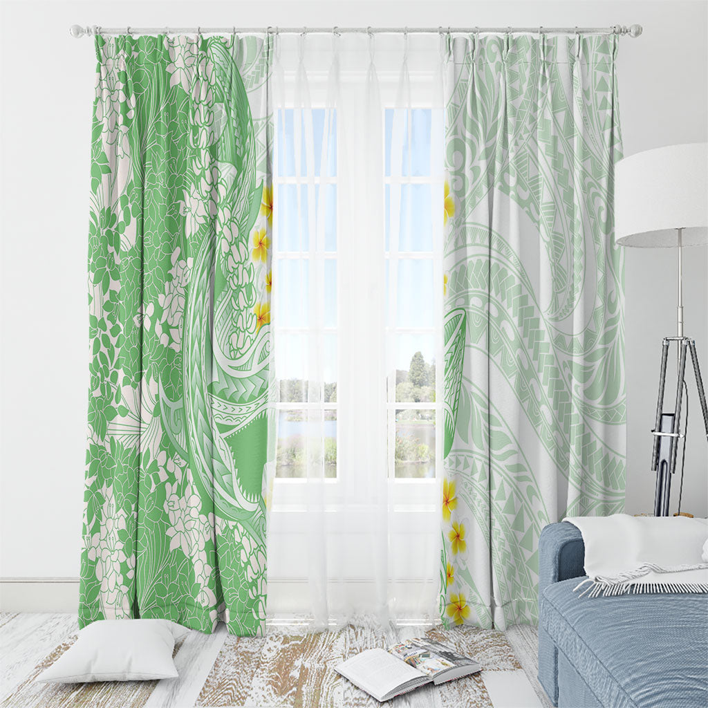 Green Hawaii Shark Tattoo Window Curtain Puakenikeni Lei Plumeria Polynesian Pattern LT14 - Polynesian Pride