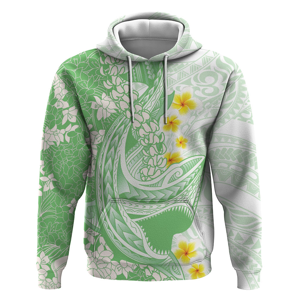 Green Hawaii Shark Tattoo Zip Hoodie Puakenikeni Lei Plumeria Polynesian Pattern LT14 Pullover Hoodie Green - Polynesian Pride