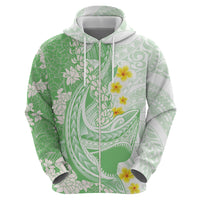 Green Hawaii Shark Tattoo Zip Hoodie Puakenikeni Lei Plumeria Polynesian Pattern LT14 - Polynesian Pride